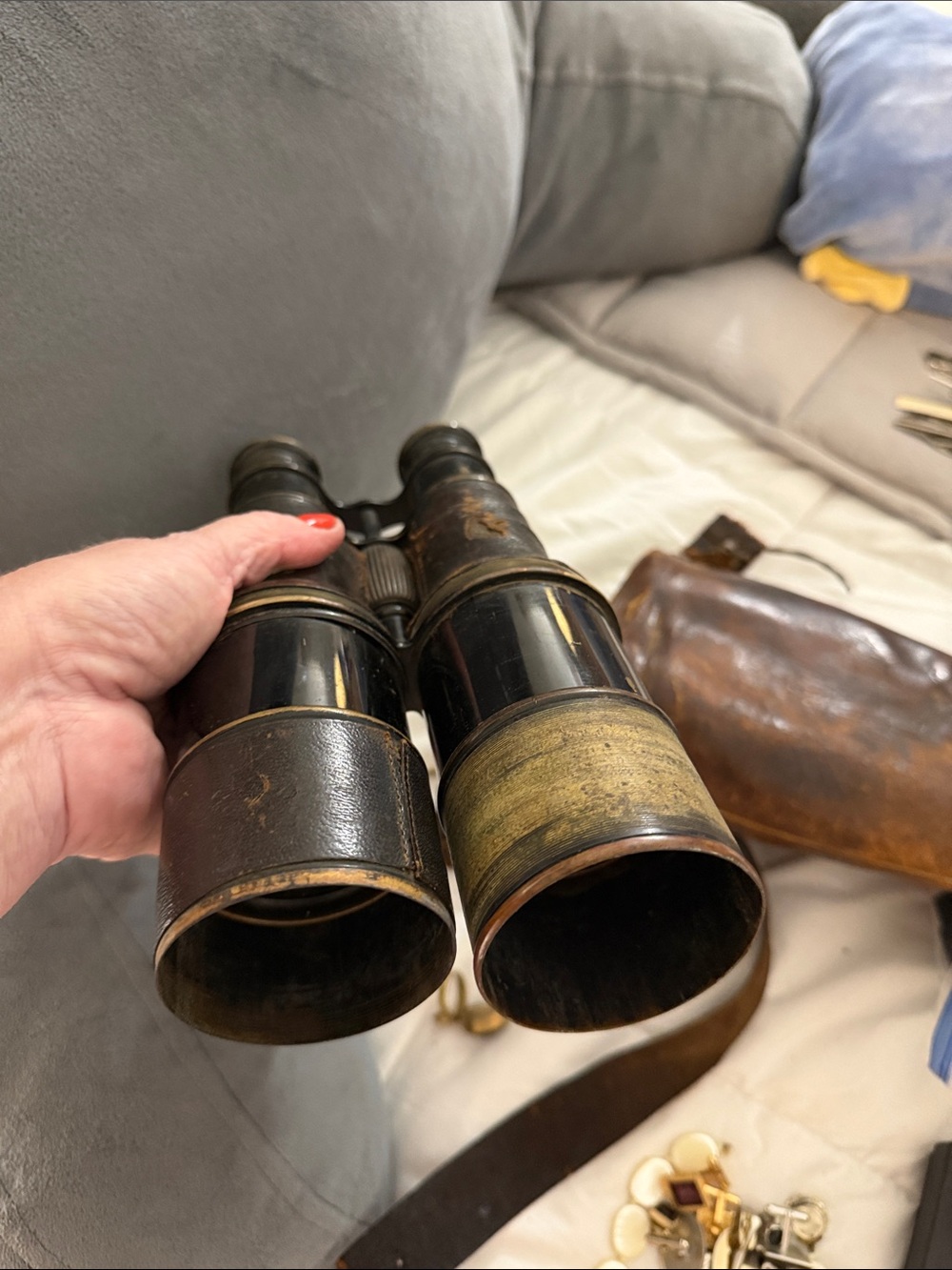 Antique Brass Binoculars w/ Handmade Leather Case AS IS They are antique!!